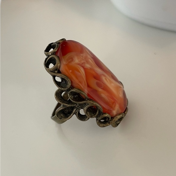Amber Swirl Resin Ring in Antique Finish Setting Adjustable size - Picture 3 of 4